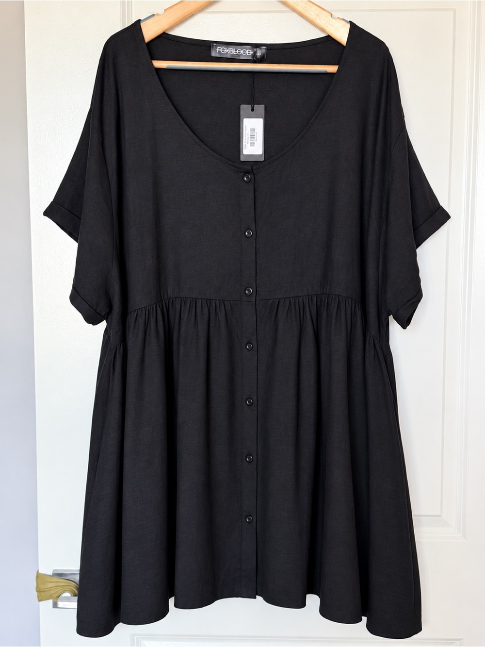 FOXBLOOD NWT Black Linen Blend Babydoll Button Up Dress 3X